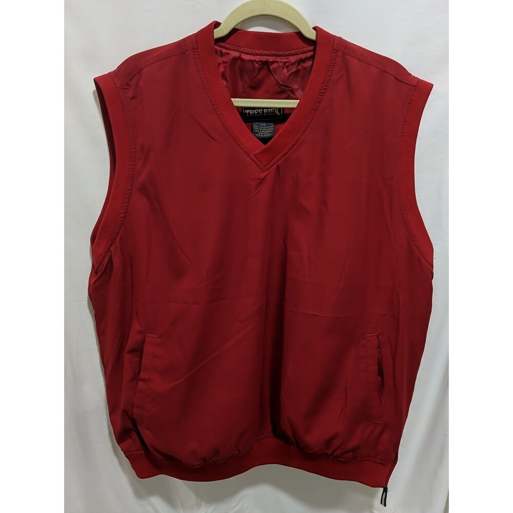 Tres Bien Men's Classic Windbreaker Golf Vest Jacket Outdoor Red Size L